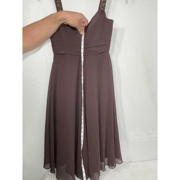 DAVIDS BRIDAL BROWN CHIFFON SZ 4 SLEEVELESS - Picture 7 of 9